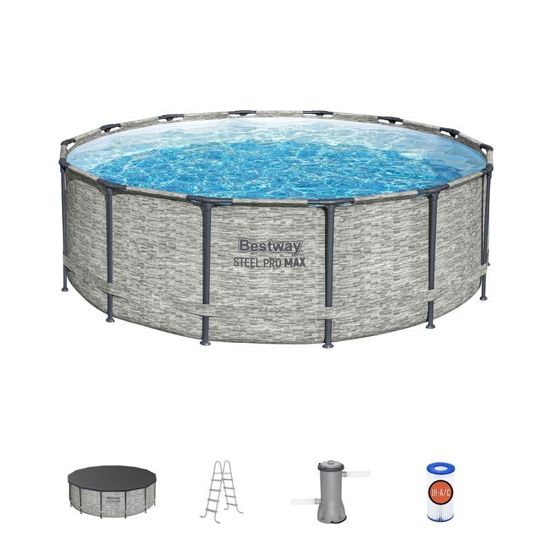 Bestway Steel Pro MAX 14 Foot Round Above Ground Pool Set with Filter Pump and Ladder