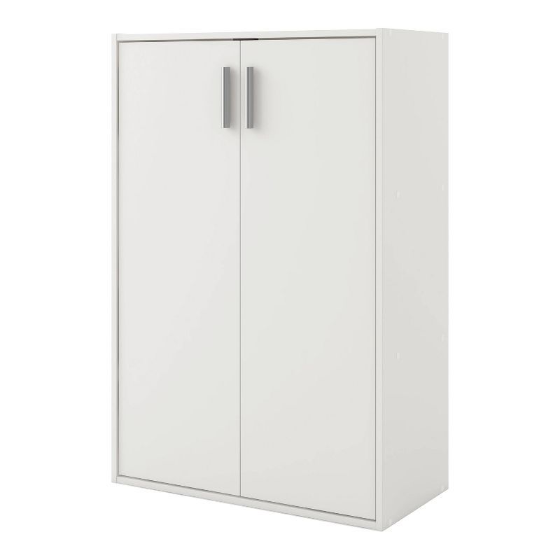 White Stackable MDF 3-Tier Bookcase with Doors