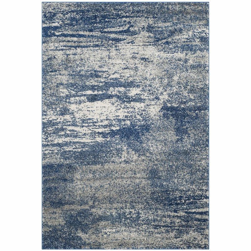 Evoke Navy and Ivory Abstract Distressed Area Rug