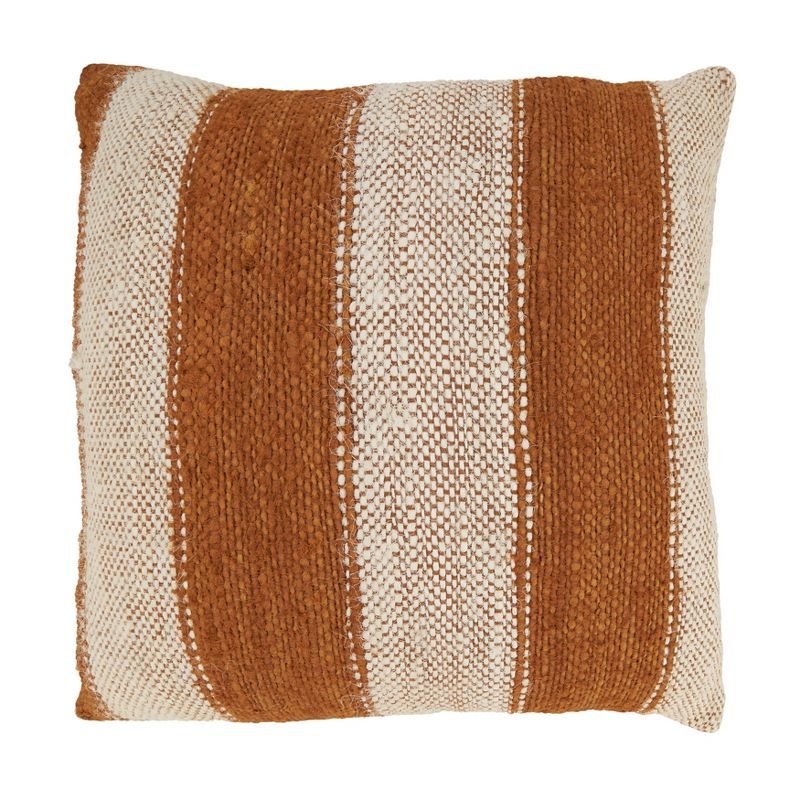 Orange and Off-White Cotton Stripe Throw Pillow Cover, 20"x20"