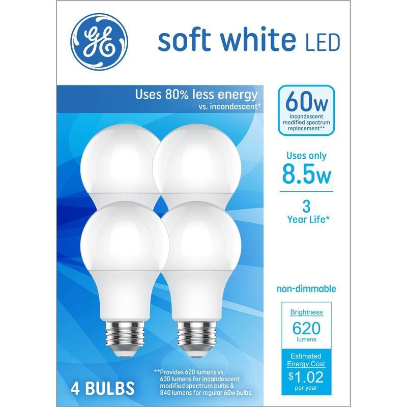 GE 4-Pack 60W Soft White Frosted LED Light Bulbs