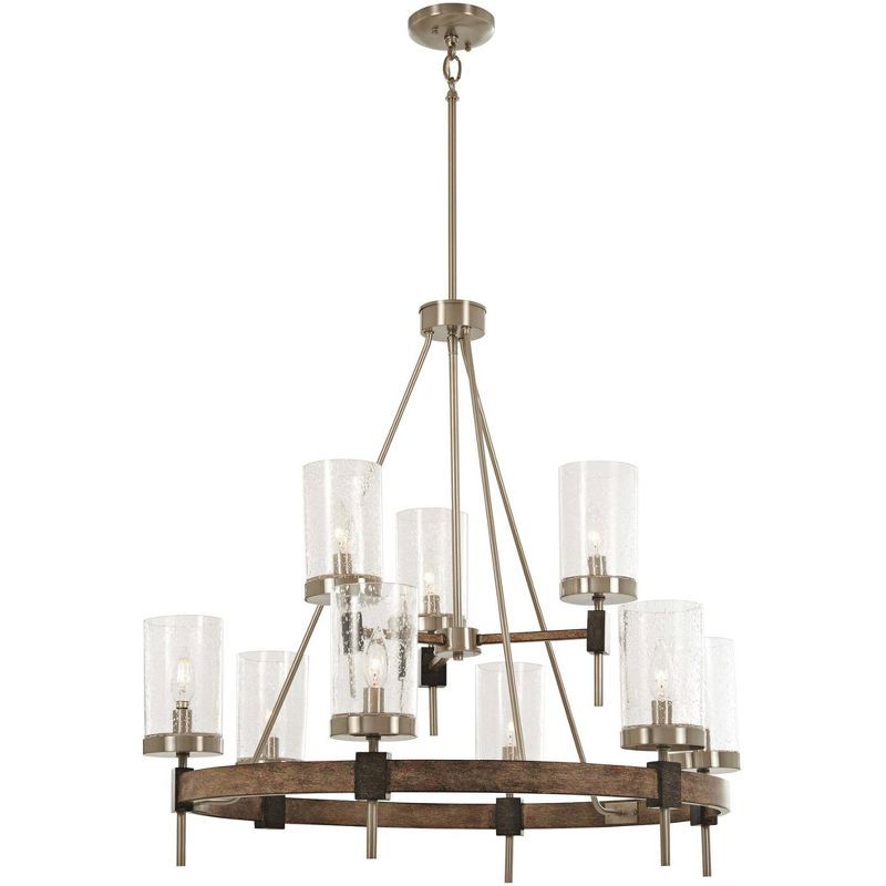 Stone Grey and Brushed Nickel 9-Light Chandelier with Clear Seeded Glass Shades