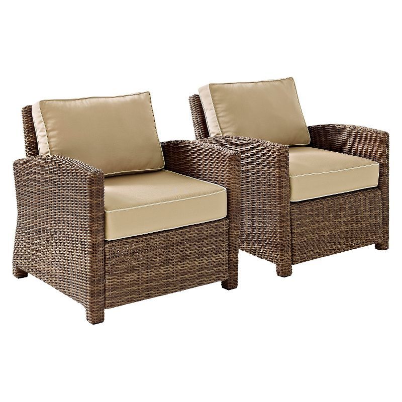 Bradenton Weathered Brown Outdoor Wicker Armchair Set with Sand Cushions