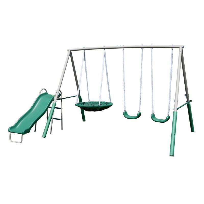 Northridge Green and Silver Metal Swing Set with Slide