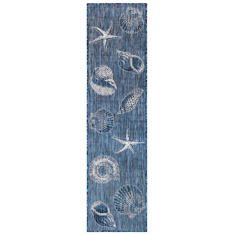 Navy and White Flat Woven Synthetic Coastal Runner Rug