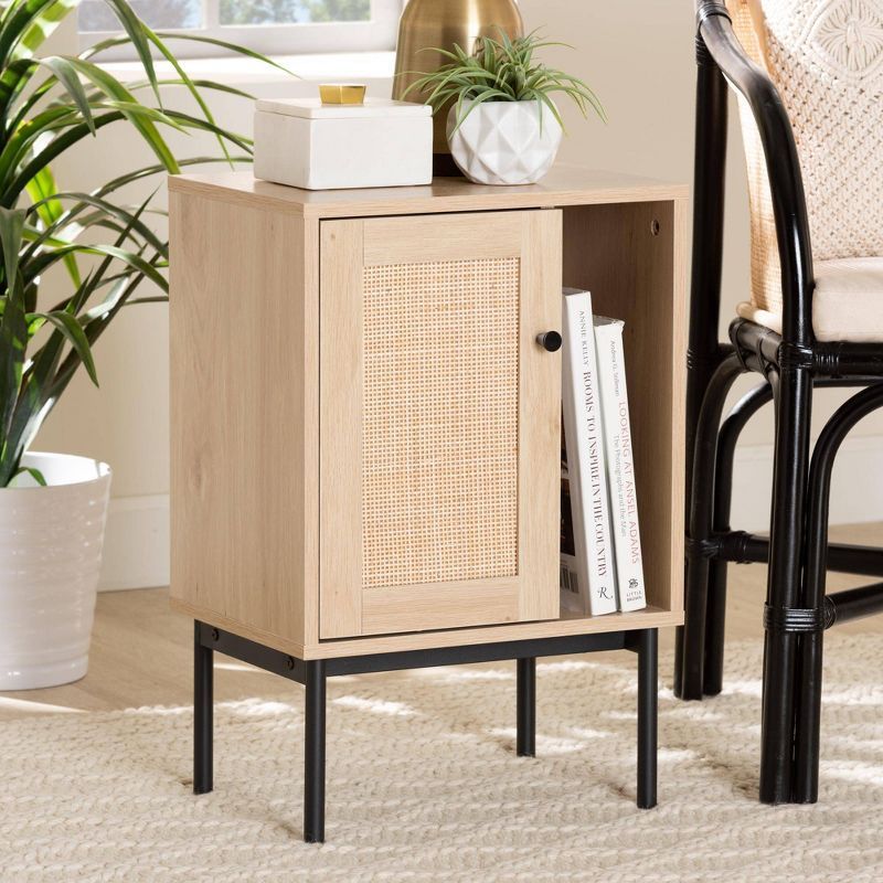 Light Brown and Black Woven Rattan Accent Cabinet with Adjustable Shelving