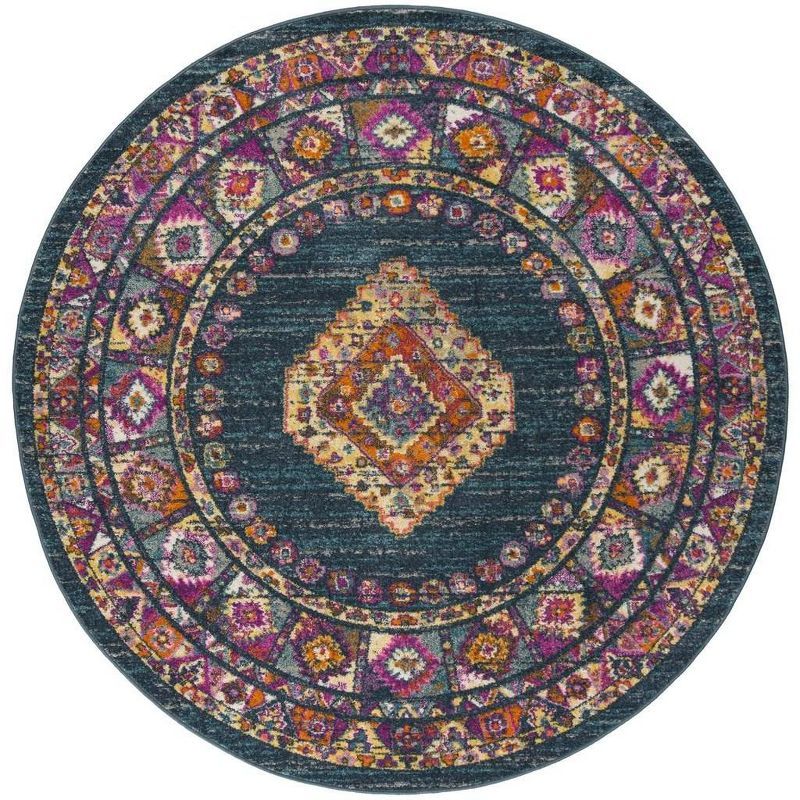 Aurora Vibrant Blue Round Synthetic Easy-Care Rug