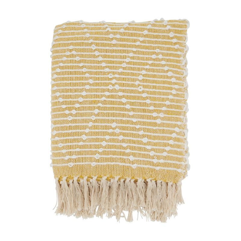 Yellow and White Diamond Woven Throw Blanket with Tassels