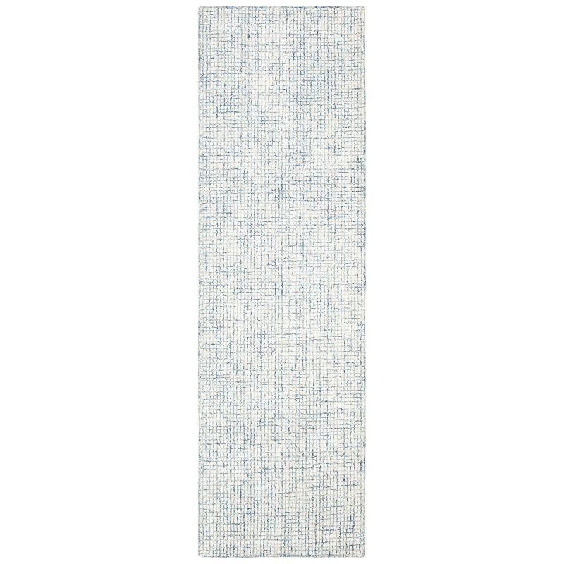 Ivory and Blue Handmade Wool and Viscose Runner Rug