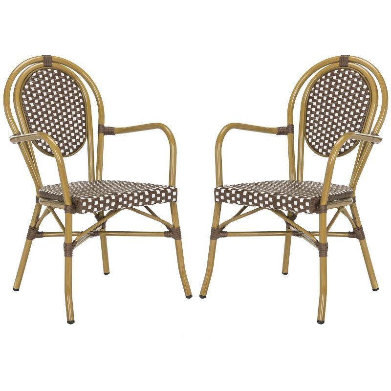 Côte d'Azur Inspired Brown & White Wicker Bistro Arm Chair