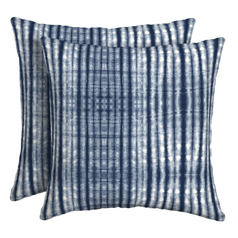 Blue Shibori Stripe Outdoor Square Throw Pillow Set