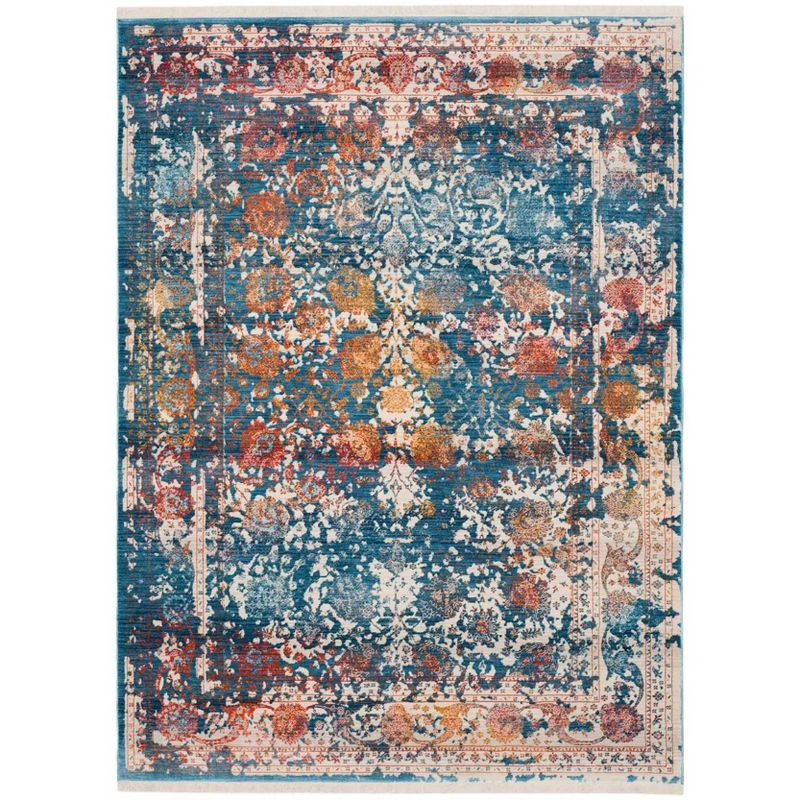 Vintage Turquoise and Multi-Color Synthetic Area Rug, 5' x 7'