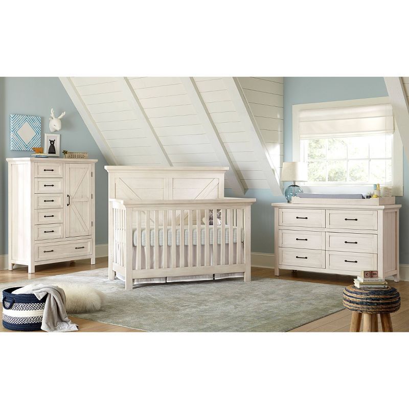 Westfield Brushed White 4-in-1 Convertible Crib with Rustic Design