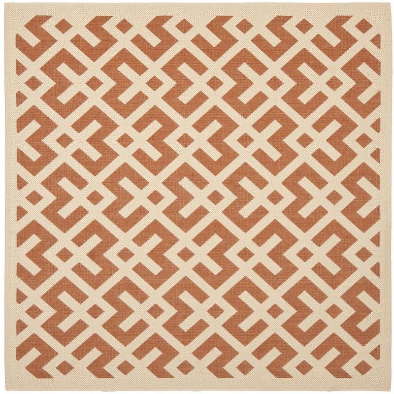 Terracotta and Bone Geometric Square Indoor/Outdoor Rug