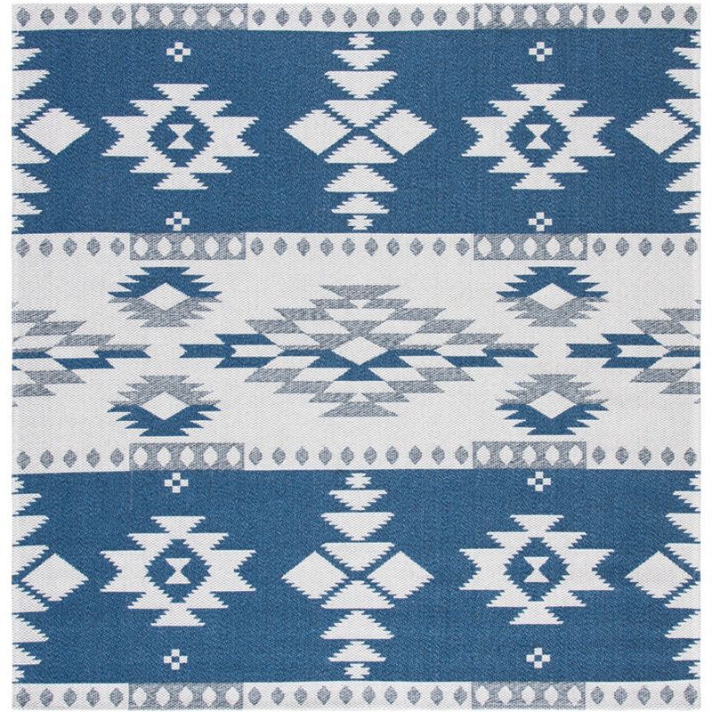 Augustine Blue and White Flat Woven Square Rug