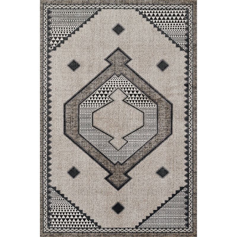 Momeni Ivory and Black Geometric Synthetic Area Rug 2' x 3'