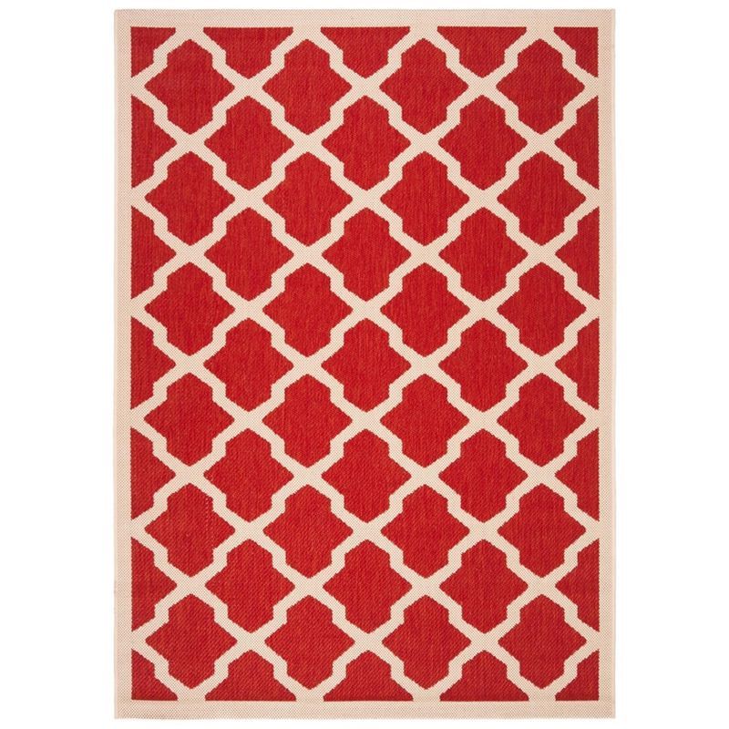 Round Red and Bone Synthetic 31" Indoor/Outdoor Easy-Care Rug