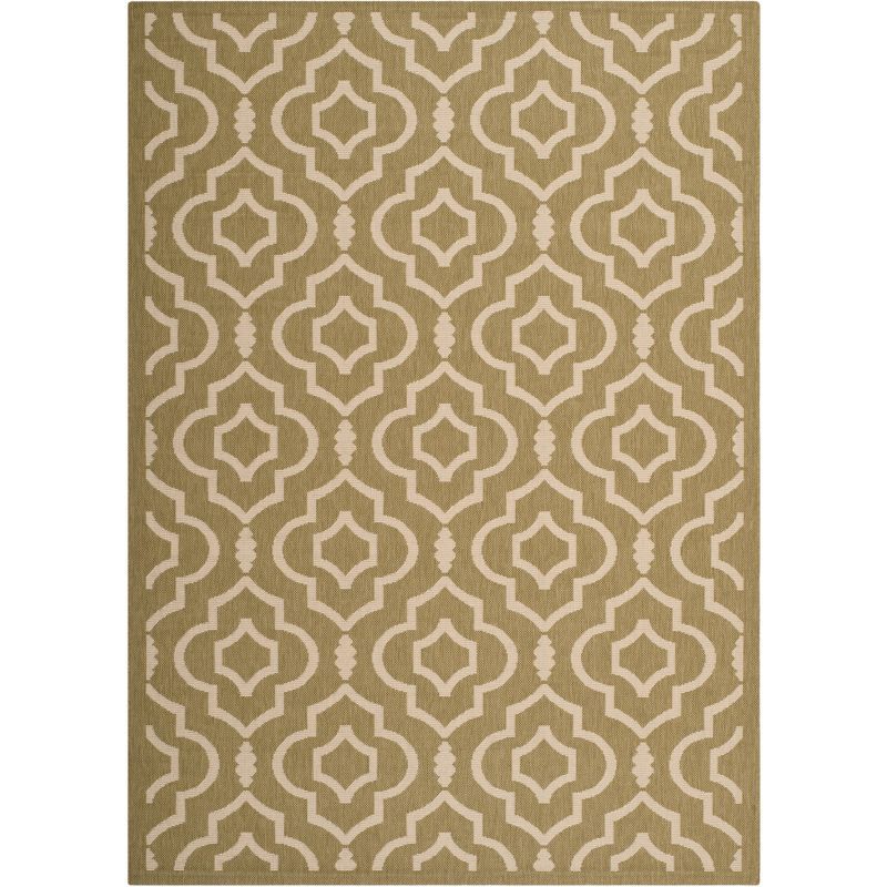 Green and Beige Rectangular Synthetic Outdoor Area Rug