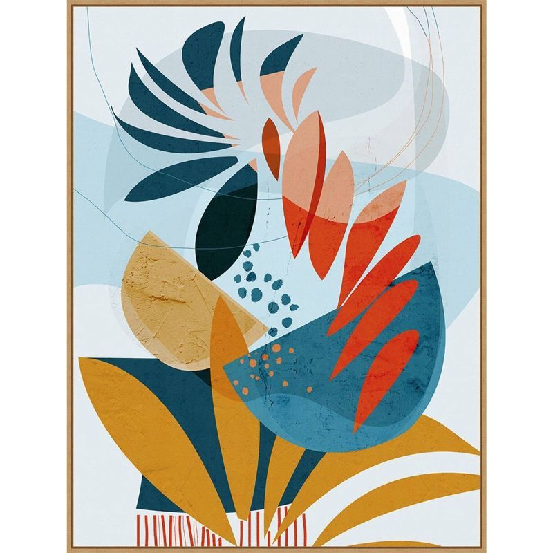 Large Abstract Tropical Print on Canvas with Float Frame