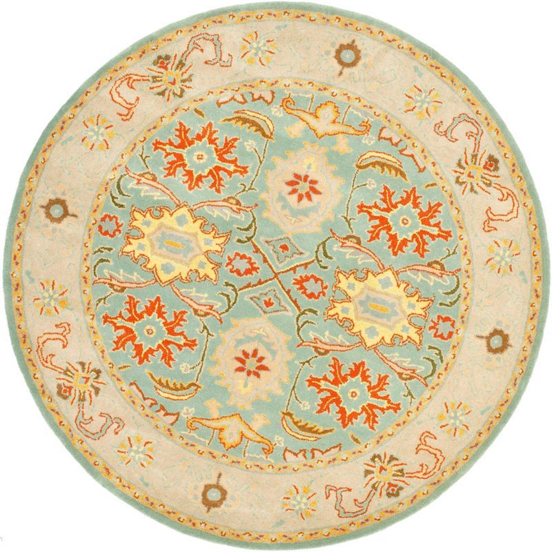 Elegant Heritage 8' Round Light Blue & Ivory Wool Area Rug