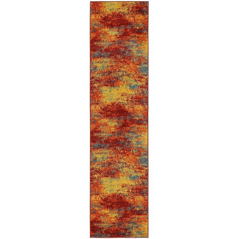 Flame Red and Yellow Synthetic Runner Rug, 2' x 6'