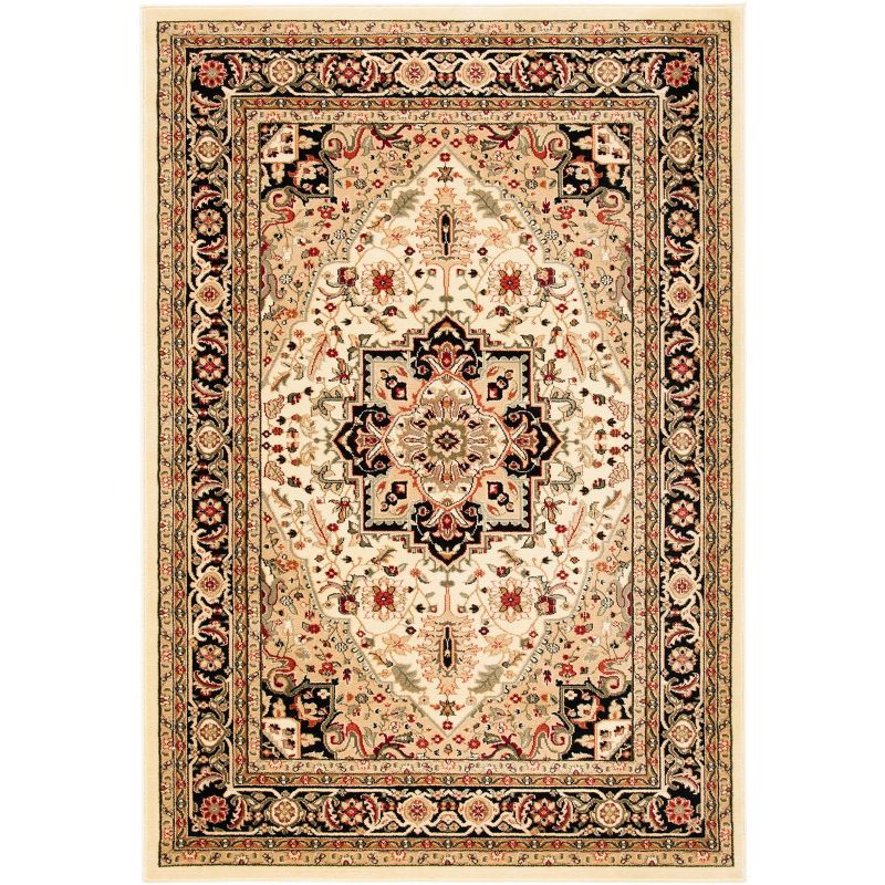 Elegant Beige & Black 4' x 6' Hand-Knotted Synthetic Area Rug