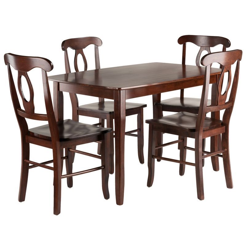 Inglewood Walnut Solid Wood 5-Piece Dining Set with Keyhole Back Chairs