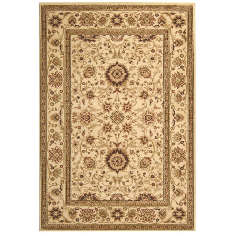 Ivory Floral Motif Medium Pile Synthetic Area Rug