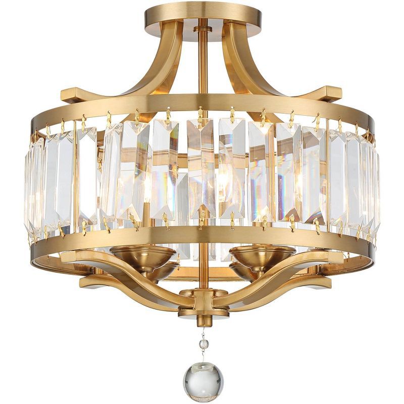 Elegant Brass and Crystal 19.5" Drum Ceiling Light