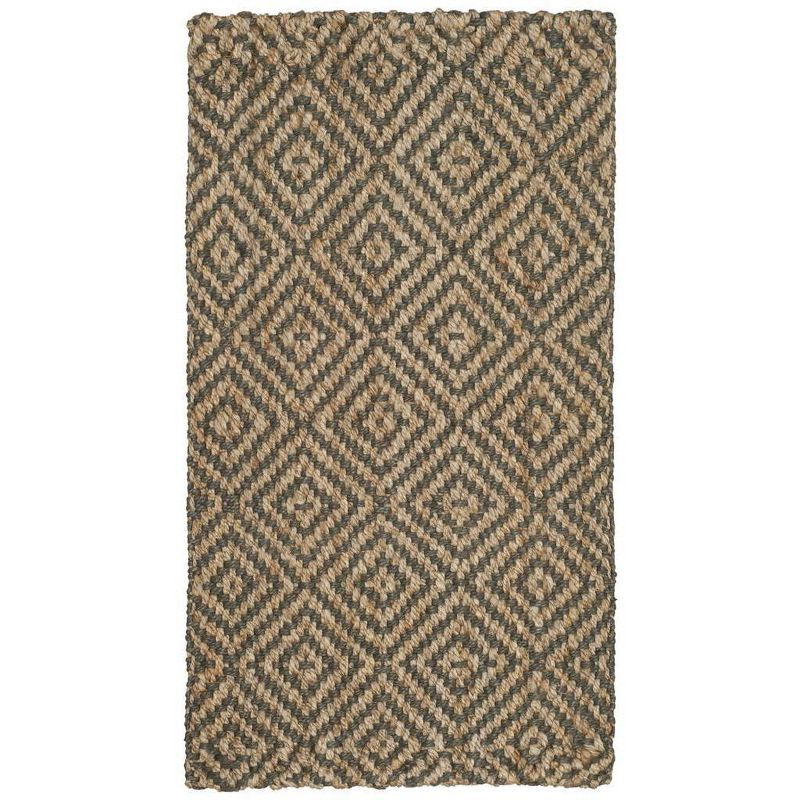 Handmade Beige and Grey Geometric Jute Area Rug