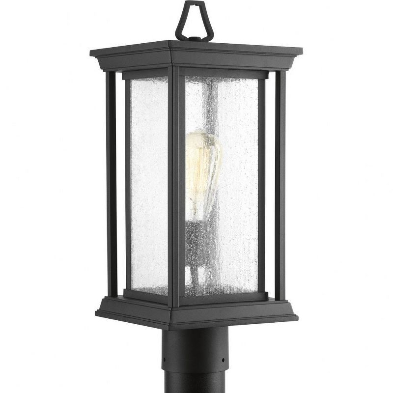 Endicott Black Aluminum 1-Light Post Lantern with Linen Glass Shade