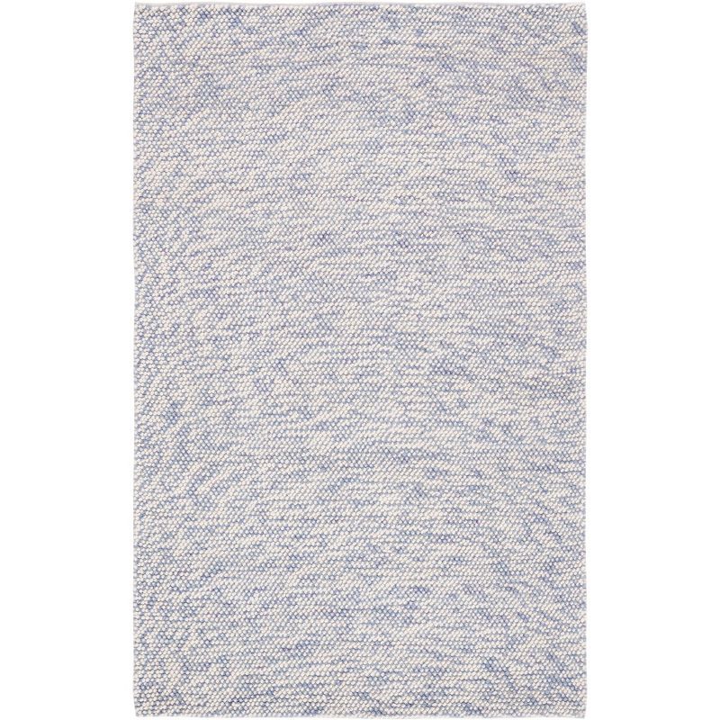 Blue and Ivory Handwoven Wool 6' x 9' Area Rug