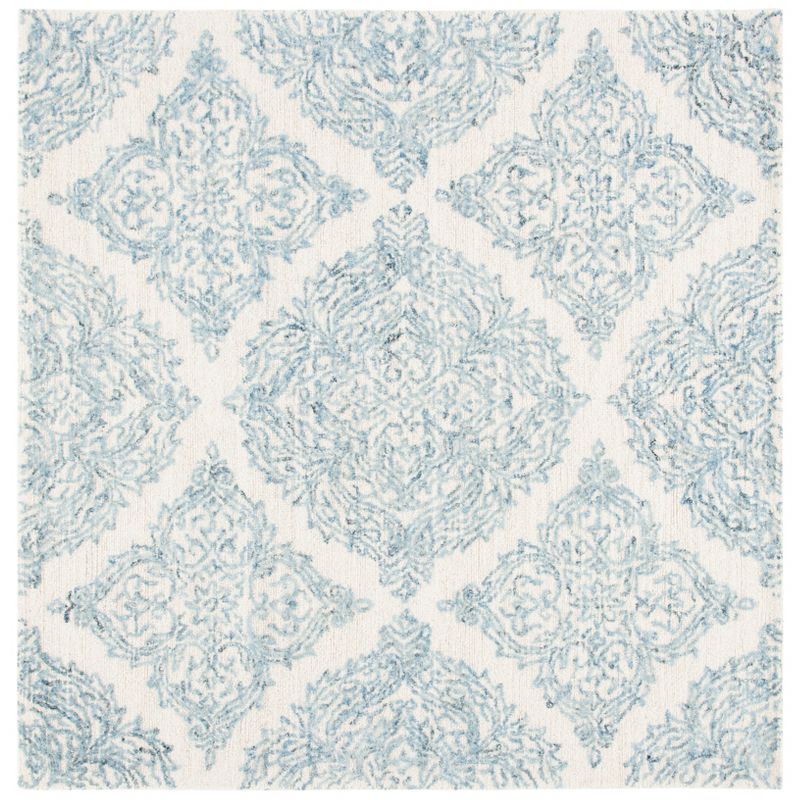 Handmade Premium Wool 6' Square Blue Abstract Tufted Rug