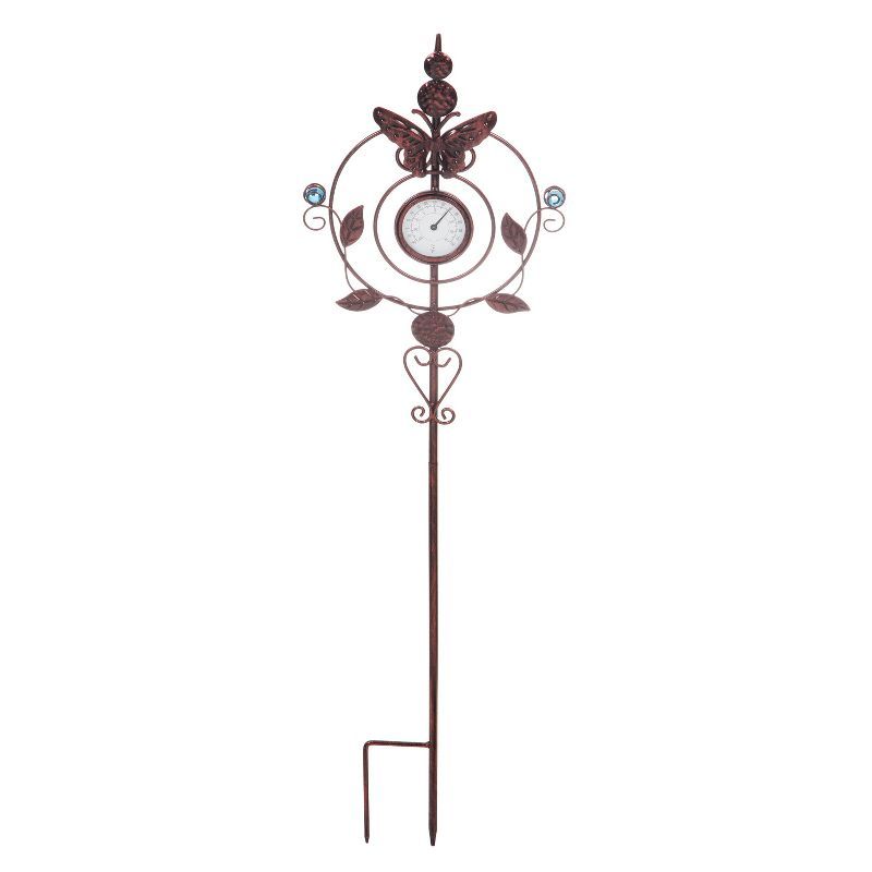 Rustic Bronze Butterfly Thermometer Garden Stake