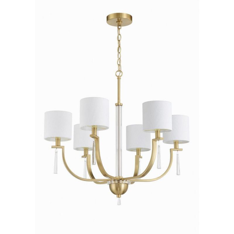 Fortuna Satin Brass 6-Light Chandelier with White Linen Shades