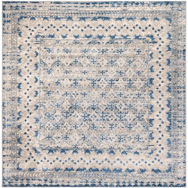 Elegant Brentwood 5' Square Light Grey/Blue Synthetic Area Rug