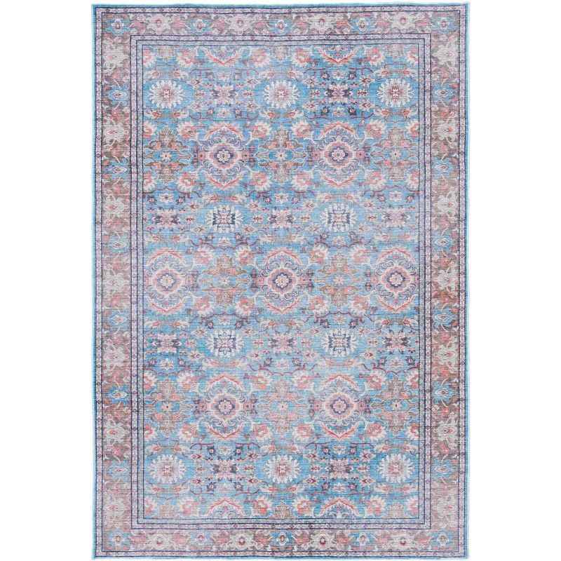 Serapi Blue and Rust Washable Viscose Area Rug