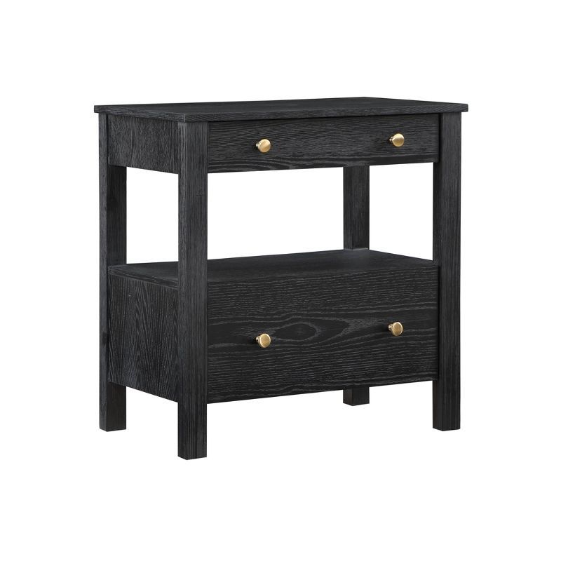 Delano Black Oak Veneer 2-Drawer Nightstand with Gold Knobs