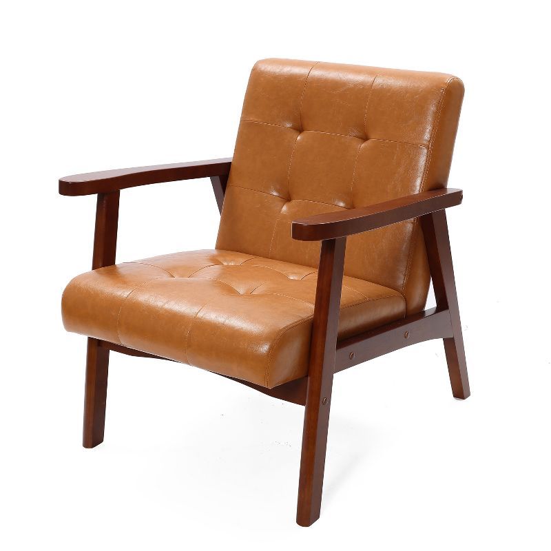 Mid-Century Modern Brown Faux Leather Accent Chair