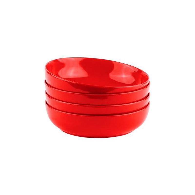 Red Glossy Porcelain Round Pasta Bowls, Set of 4, 40 oz