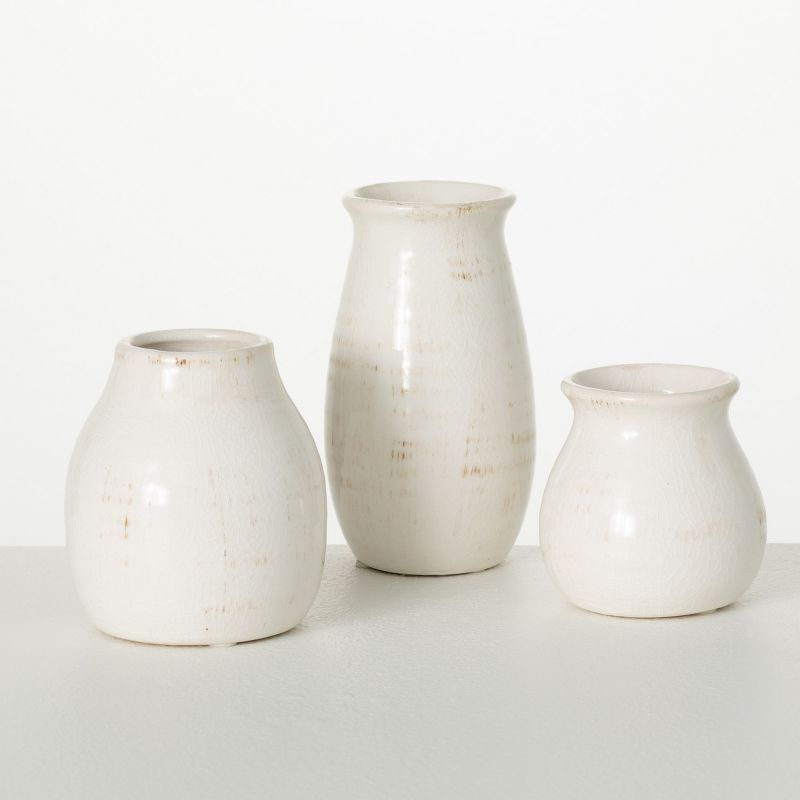 Petite Ceramic Bud Vases Set, Off-White, Modern Farmhouse Design