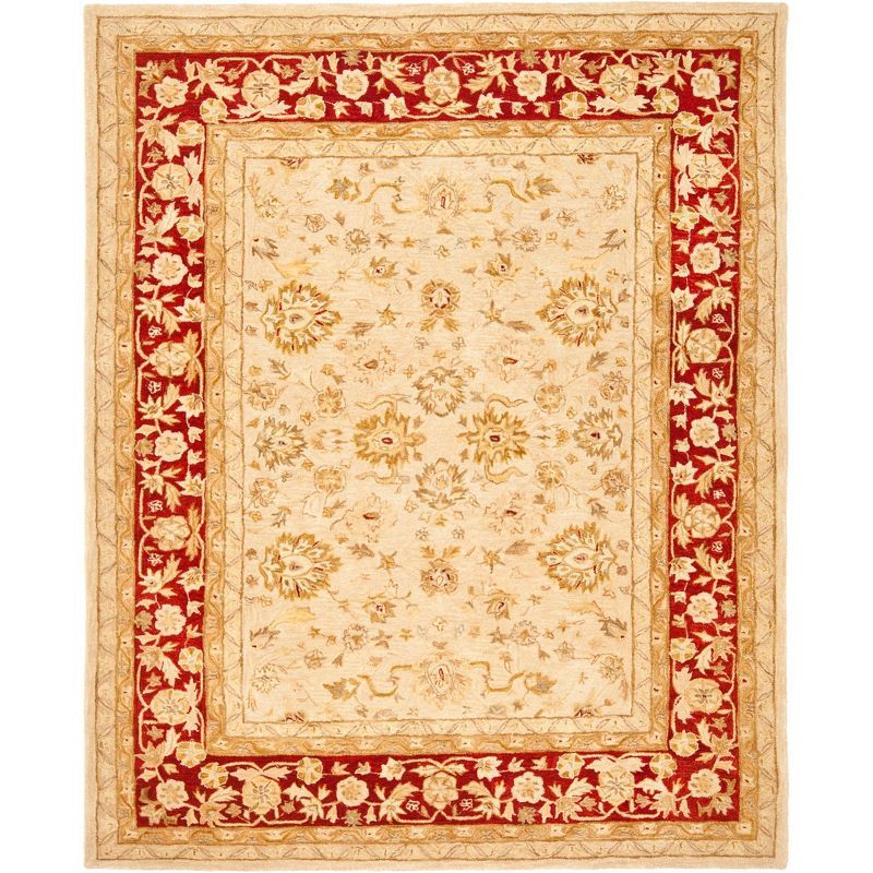 Ivory and Red Handmade Tufted Wool Area Rug, 8 x 10 ft