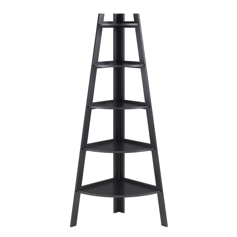 Black 68" Five-Tier Corner Ladder Shelf