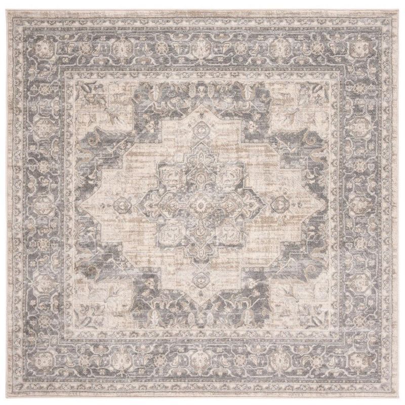 Gray Hand-Knotted Synthetic Square Area Rug