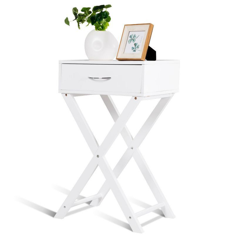 White MDF X-Shape Leg 1-Drawer Nightstand