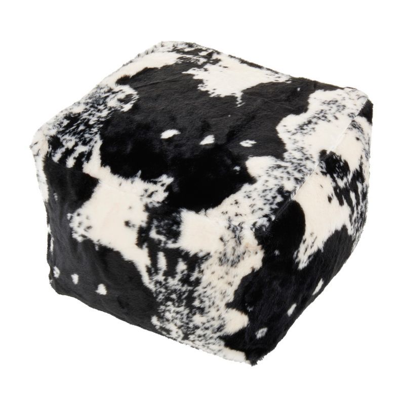 Black and White Faux Fur Cow Hide Pouf