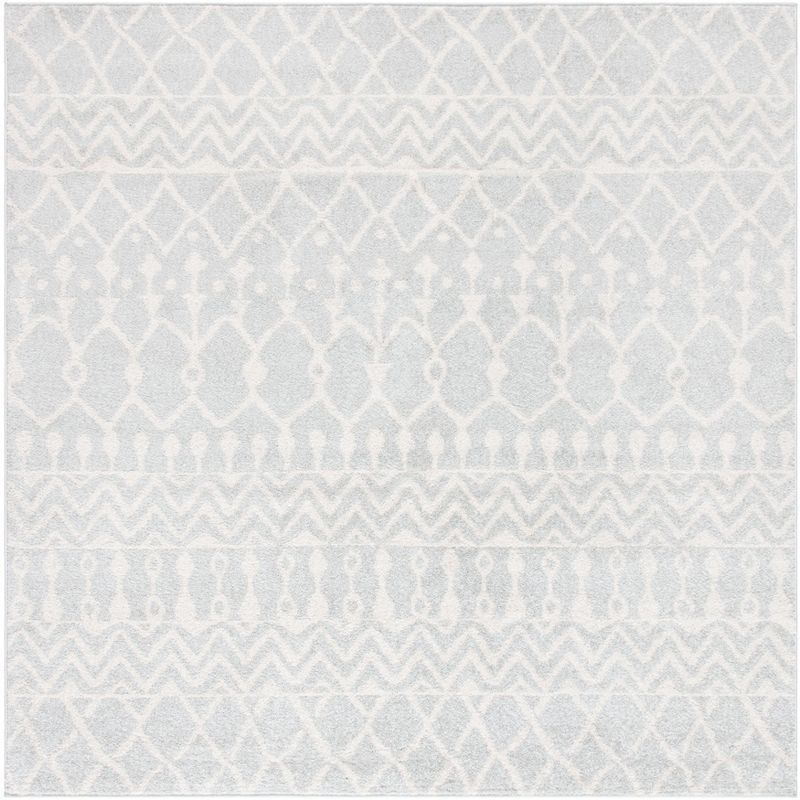 Ivory and Light Grey Square Synthetic Area Rug