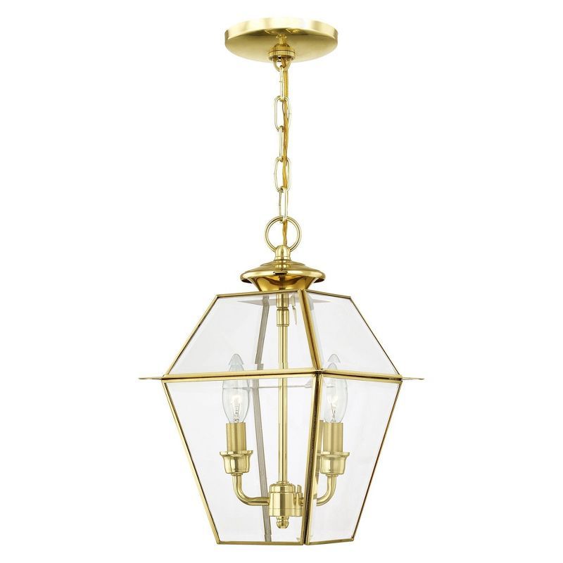 Westover Polished Brass 2-Light Outdoor Pendant with Clear Beveled Glass