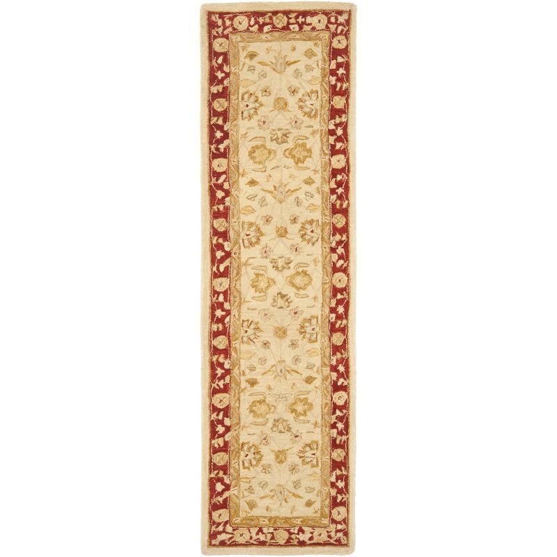 Ivory and Red Hand-Tufted Wool Runner Rug