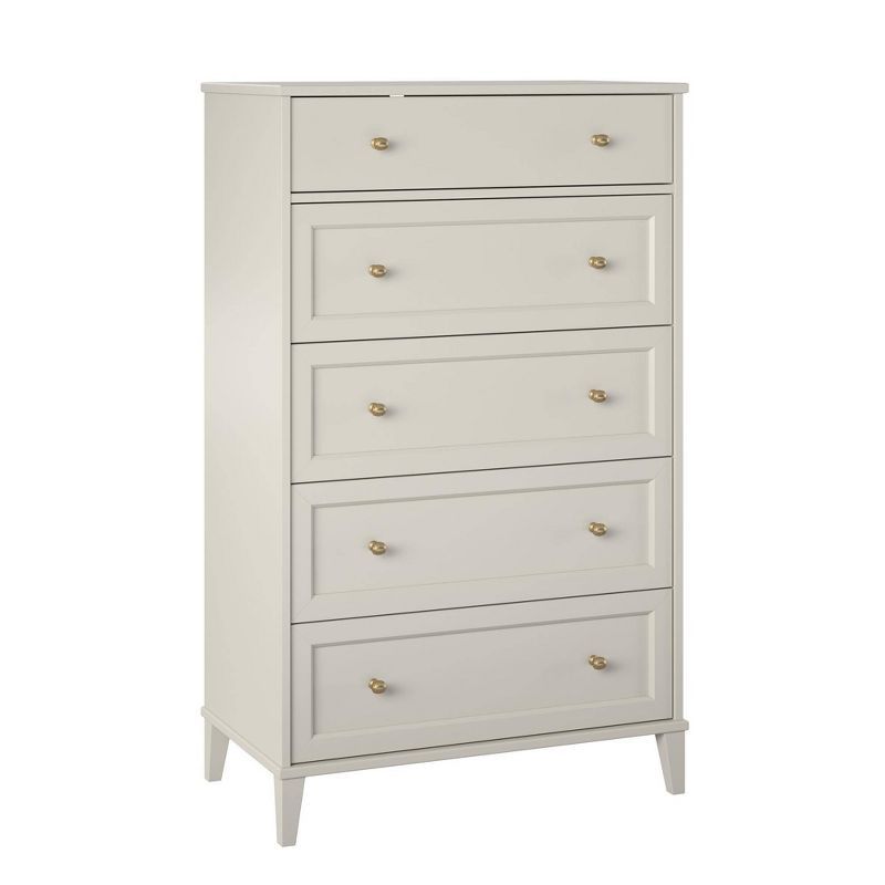 Taupe Tall 5-Drawer Dresser with Gold Hardware